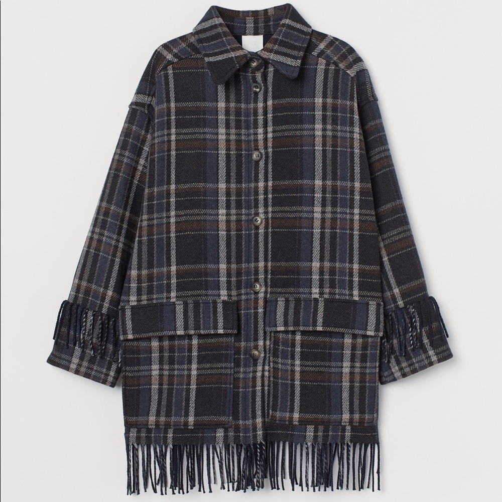 H&M Fringe Shirt Jacket “Shacket” Blue/Black